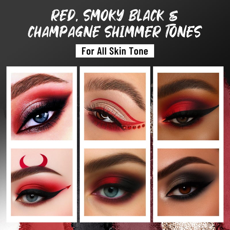 SUSIKEKI Red Eyeshadow Palette with Mirror Sliver Red Black Tones Matte Shimmer 6 Colors Mini Eye Shadow Pallet Travel Size Highly Pigmented for Joker Vampire Clown Goth Halloween Christmas Makeup - Image 4