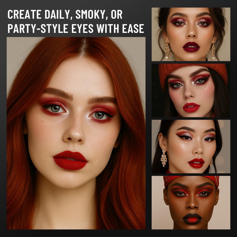 SUSIKEKI Red Eyeshadow Palette with Mirror Sliver Red Black Tones Matte Shimmer 6 Colors Mini Eye Shadow Pallet Travel Size Highly Pigmented for Joker Vampire Clown Goth Halloween Christmas Makeup - Image 5