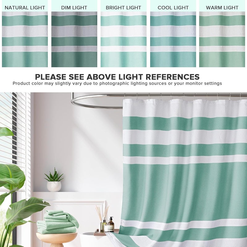 madison park Shower Curtain Waffle Weave Striped Pieced Design Fabric Shower Curtains for Bathroom with 3M Scotchgard Moisture Management Premium Spa Quality Modern Standard 72"x72" Aqua - Image 4