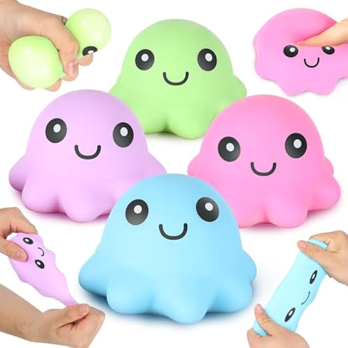 TERRIFI Stress Ball Sensory Toys Set, Cute Octopus Squeeze Kids Toys, Soft Fidget Stress Ball, Stress Anxiety Relief Squeeze Balls Fidget Toy for Adults, ADHD, OCD, Sensory Toy for Autism(4 Color, 4Pcs) - Image 1