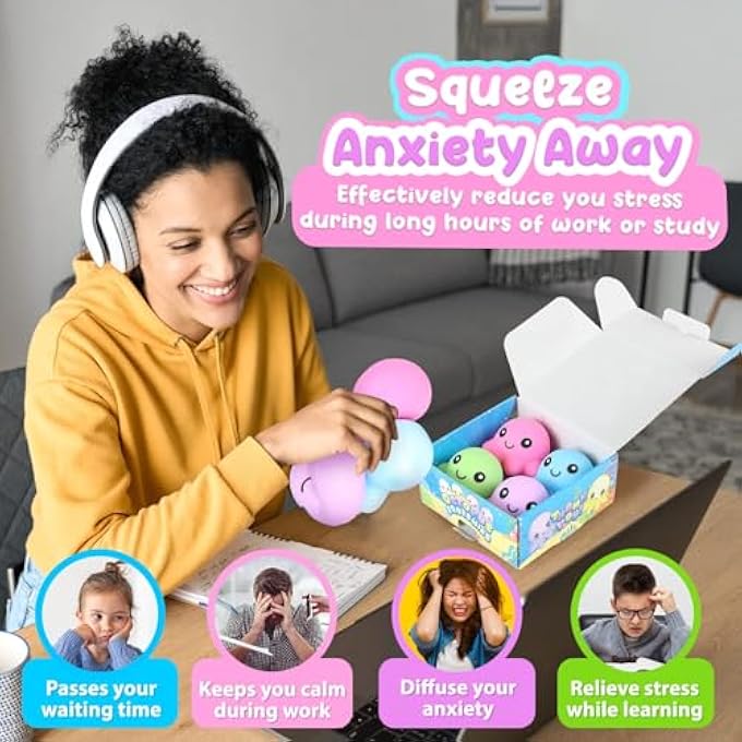 TERRIFI Stress Ball Sensory Toys Set, Cute Octopus Squeeze Kids Toys, Soft Fidget Stress Ball, Stress Anxiety Relief Squeeze Balls Fidget Toy for Adults, ADHD, OCD, Sensory Toy for Autism(4 Color, 4Pcs) - Image 5
