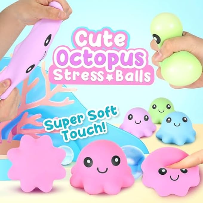 TERRIFI Stress Ball Sensory Toys Set, Cute Octopus Squeeze Kids Toys, Soft Fidget Stress Ball, Stress Anxiety Relief Squeeze Balls Fidget Toy for Adults, ADHD, OCD, Sensory Toy for Autism(4 Color, 4Pcs) - Image 2