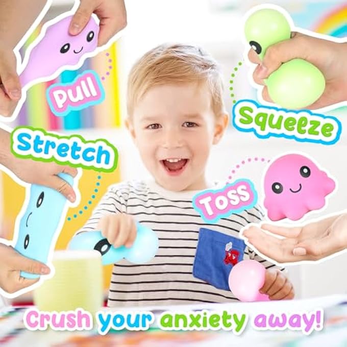 TERRIFI Stress Ball Sensory Toys Set, Cute Octopus Squeeze Kids Toys, Soft Fidget Stress Ball, Stress Anxiety Relief Squeeze Balls Fidget Toy for Adults, ADHD, OCD, Sensory Toy for Autism(4 Color, 4Pcs) - Image 4