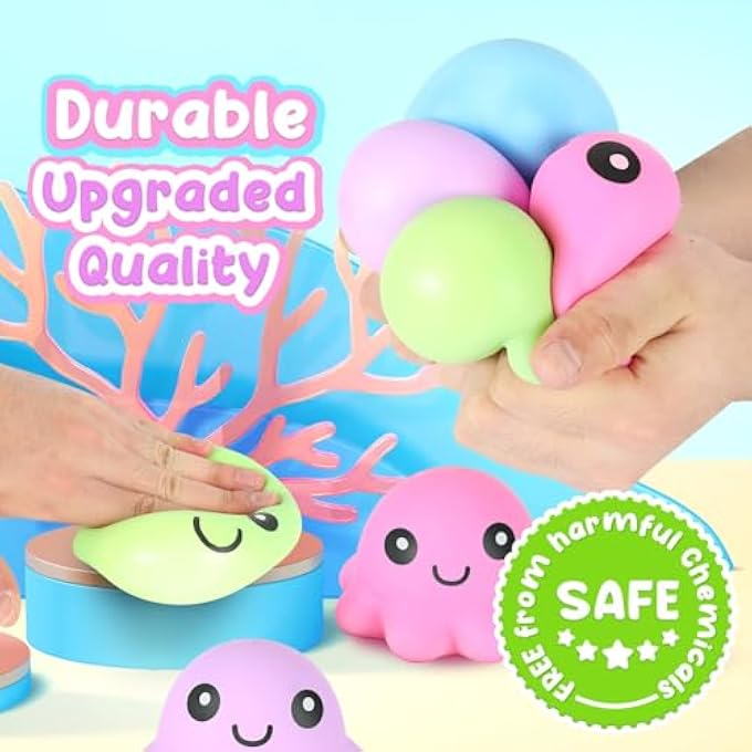 TERRIFI Stress Ball Sensory Toys Set, Cute Octopus Squeeze Kids Toys, Soft Fidget Stress Ball, Stress Anxiety Relief Squeeze Balls Fidget Toy for Adults, ADHD, OCD, Sensory Toy for Autism(4 Color, 4Pcs) - Image 3