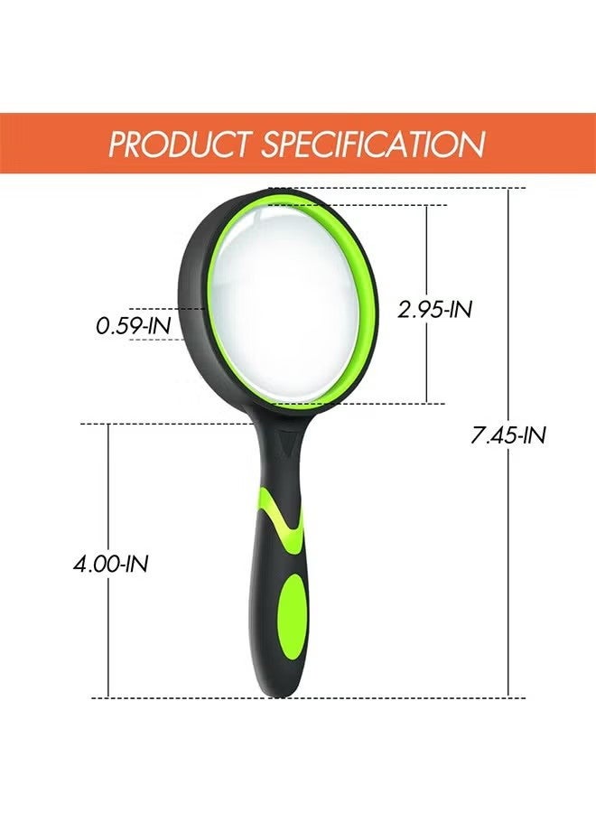 واي جيه عدسة مكبرة محمولة باليد، عدسة مكبرة بقوة 20X، قطعة واحدة 75 ملم، عدسة قراءة مقاومة للكسر للمسنين والأطفال بمقبض مطاطي غير قابل للانزلاق لهوايات القراءة والعلوم (أخضر) - Image 3