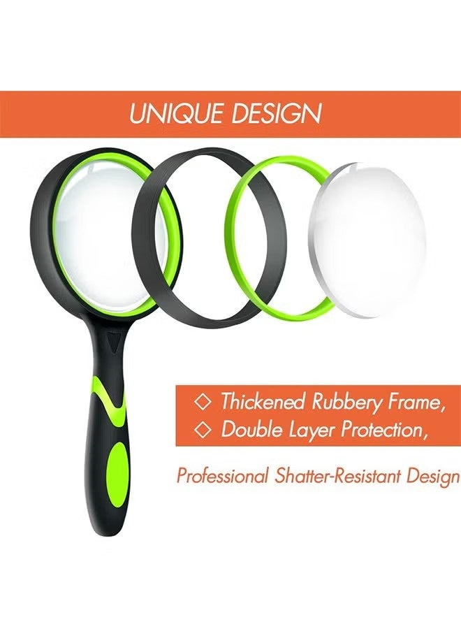 واي جيه عدسة مكبرة محمولة باليد، عدسة مكبرة بقوة 20X، قطعة واحدة 75 ملم، عدسة قراءة مقاومة للكسر للمسنين والأطفال بمقبض مطاطي غير قابل للانزلاق لهوايات القراءة والعلوم (أخضر) - Image 2