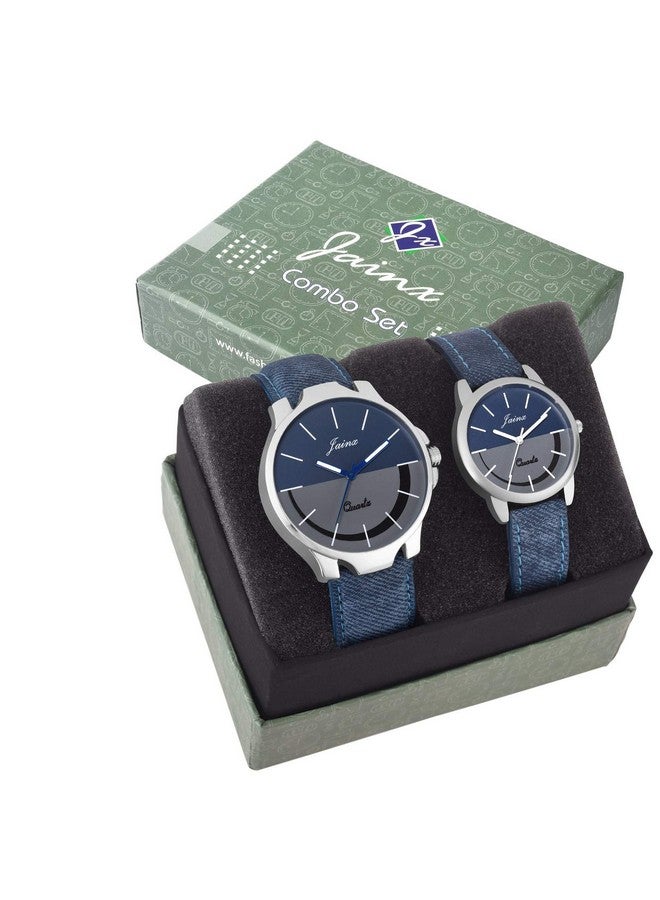 jainx Blue Leather Strap Analog Wrist Watch for Couple - JC439 - Image 3