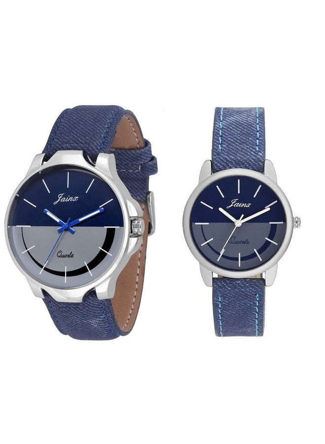 jainx Blue Leather Strap Analog Wrist Watch for Couple - JC439 - Image 1