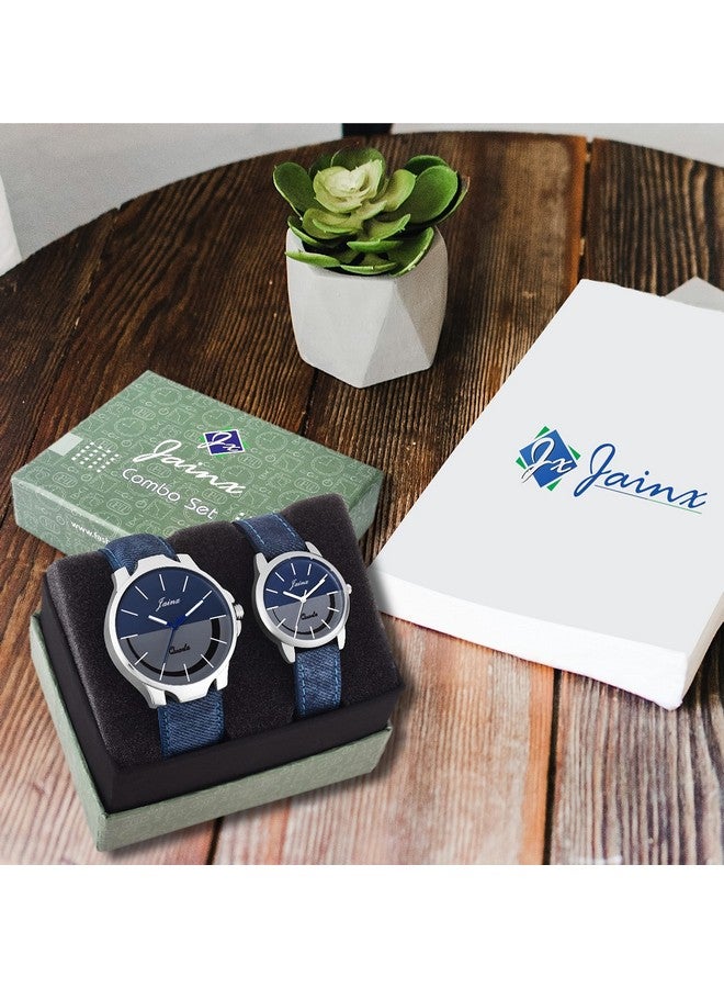 jainx Blue Leather Strap Analog Wrist Watch for Couple - JC439 - Image 2