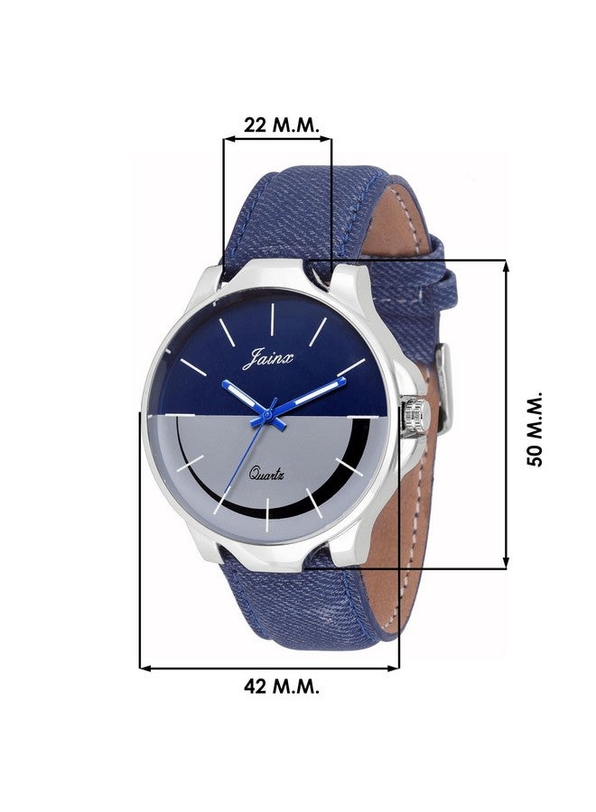 jainx Blue Leather Strap Analog Wrist Watch for Couple - JC439 - Image 5