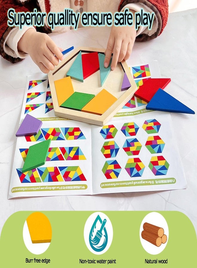 KINGOU Wooden Hexagon Puzzle Tangram for Kids and Adults, 12 Large Pieces Montessori Geometric Shape Brain Teasers, STEM Logic Game Learning Toy, Creative Desktop Coffee Table Travel Puzzle Gift - Image 5