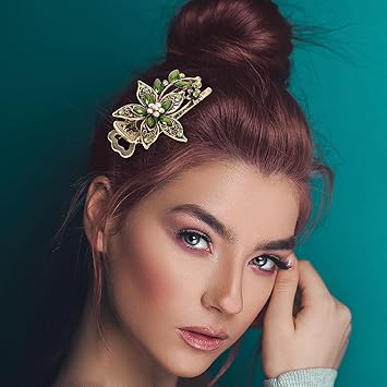 Healeved Vintage Crystal Hair Clips Barrettes Floral Hair Accessories Hair Clip Barrette for Women and Girls Updos and Special Occasions - Image 2