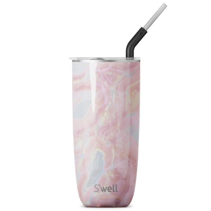 S'well Swell Stainless Steel Tumbler with Straw and SlideOpen Lid 24oz Geode Rose Triple Layered Vacuum Insulated Containers Keeps Drinks Cold for 18 Hours and Hot for 5 BPA Free 