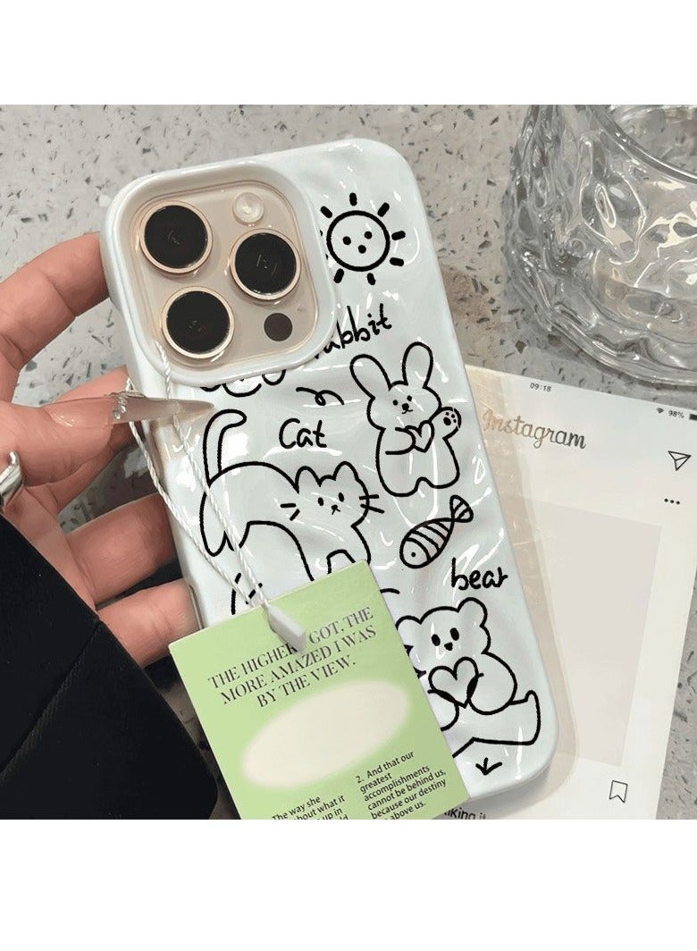 NIBEMINENT Line Animals Protective TPU Case Cover For IPhone 16 Pro Max, White