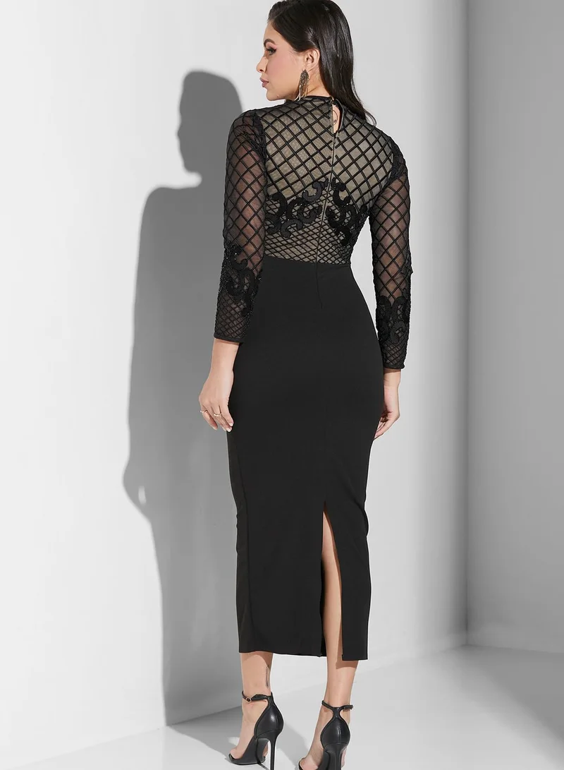 Threadz by Ajooni Laser Cut And Mesh Detail Dress