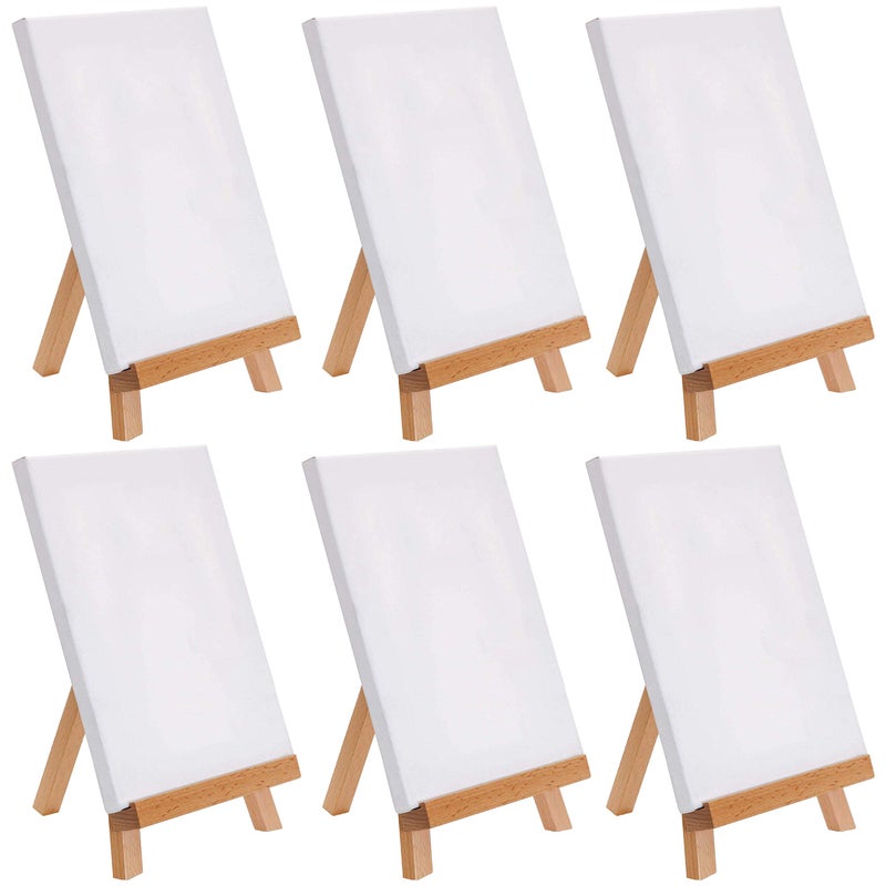 US Art Supply 8 x 8 Stretched Canvas with 105 Small Wooden Tabletop Easel Kit 6 Pack for Painting and Display Stand AFrame Table Top Easel Canvas Holder