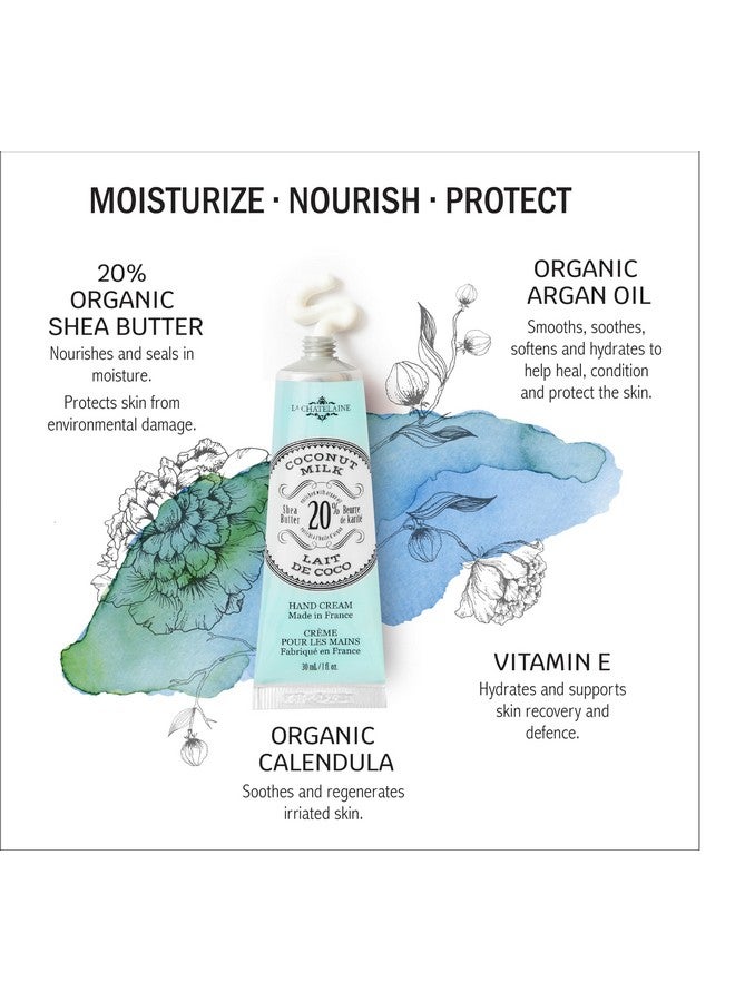 لا شاتلين كريم اليد بزبدة الشيا بنسبة 20%، بحجم مناسب للسفر، زيت أرجان عضوي، مرطب، مغذي، مرمم، لوشن يد غني للغاية، صنع في فرنسا، خالٍ من البارابين، 1 أونصة / 30 مل (حليب جوز الهند) - Image 2