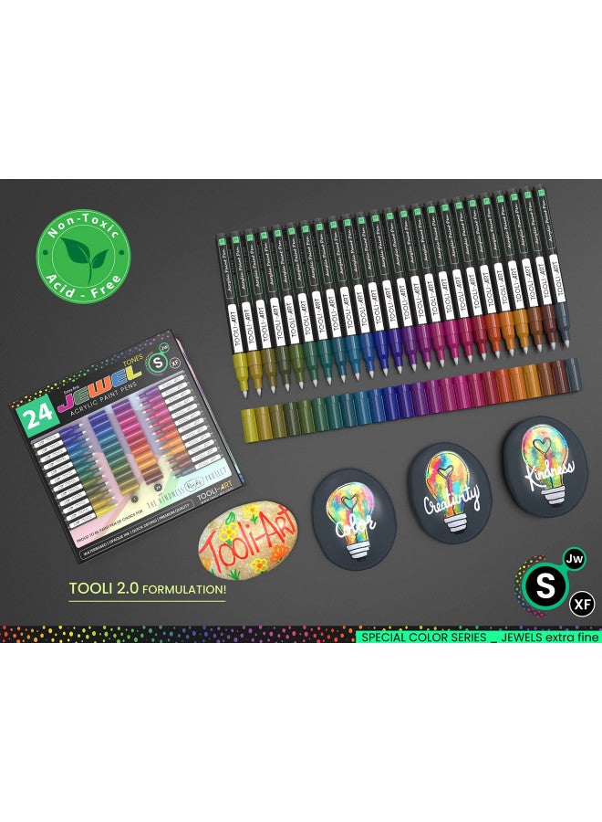 TOOLI-ART Acrylic Paint Markers Paint Pens Special Colors Set For Rock Painting, Canvas, Fabric, Glass, Mugs, Wood, Ceramics, Plastic, Multi-Surface. Non Toxic, Water-based (JEWEL XF) - Image 2