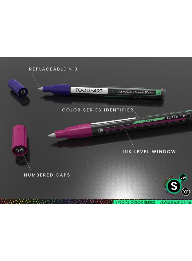 TOOLI-ART Acrylic Paint Markers Paint Pens Special Colors Set For Rock Painting, Canvas, Fabric, Glass, Mugs, Wood, Ceramics, Plastic, Multi-Surface. Non Toxic, Water-based (JEWEL XF) - Image 5