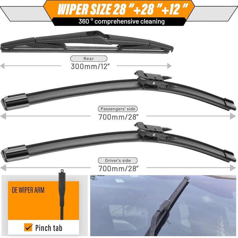AUTOBOO 28"+28" Windshield Wipers with 12 Inch Rear Wiper Blade Replacement for Ford Focus 2012 2013 2014 2015 2016 2017 2018 -Original Factory Quality (Pack of 3) - Image 3