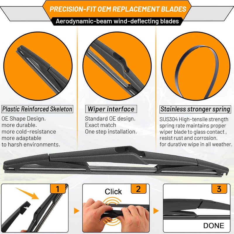AUTOBOO 28"+28" Windshield Wipers with 12 Inch Rear Wiper Blade Replacement for Ford Focus 2012 2013 2014 2015 2016 2017 2018 -Original Factory Quality (Pack of 3) - Image 5
