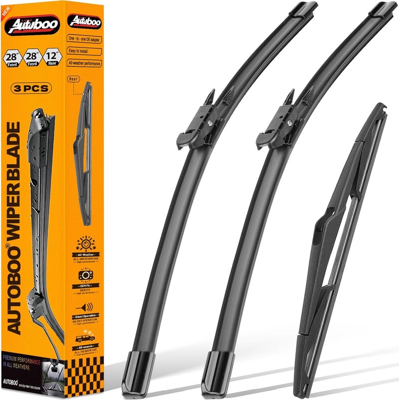 AUTOBOO 28"+28" Windshield Wipers with 12 Inch Rear Wiper Blade Replacement for Ford Focus 2012 2013 2014 2015 2016 2017 2018 -Original Factory Quality (Pack of 3) - Image 1