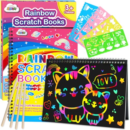 ZMLM Scratch Paper ArtCrafts Gift 2 Pack Rainbow Notebooks Supplies Toys Easter Basket Stuffers for 3 4 5 6 7 8 9 10 Years Old Girls and Boys Kids Valentines Day Birthday Party Games Yellow - Image 1
