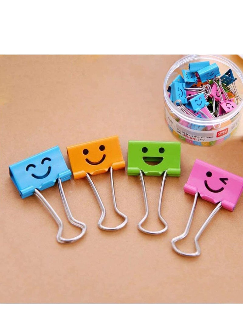 SYOSI - Medium Metal Paper Clips Assorted 48 Pack Colored Binder with Cute Lovely Hollow Smiling Face/Multi-Color Photo File Document Clip Clamp Organizer for Office Home (25mm) - Image 1