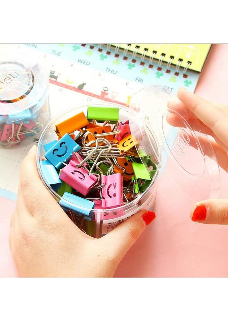 SYOSI - Medium Metal Paper Clips Assorted 48 Pack Colored Binder with Cute Lovely Hollow Smiling Face/Multi-Color Photo File Document Clip Clamp Organizer for Office Home (25mm) - Image 1