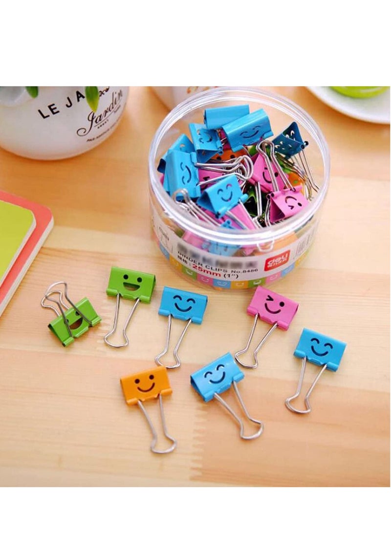 SYOSI - Medium Metal Paper Clips Assorted 48 Pack Colored Binder with Cute Lovely Hollow Smiling Face/Multi-Color Photo File Document Clip Clamp Organizer for Office Home (25mm) - Image 1