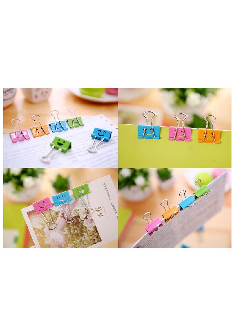 SYOSI - Medium Metal Paper Clips Assorted 48 Pack Colored Binder with Cute Lovely Hollow Smiling Face/Multi-Color Photo File Document Clip Clamp Organizer for Office Home (25mm) - Image 1