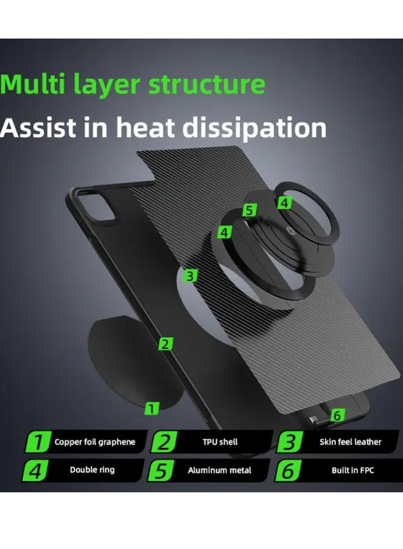 piva Peva PW24-3B Case for iPad Pro 13 inch 2024 Built-in Magnetic Fan, Cooling Distribution Area, Drop Protection Lightweight Built-in Cable Up to 100W Black - Image 2