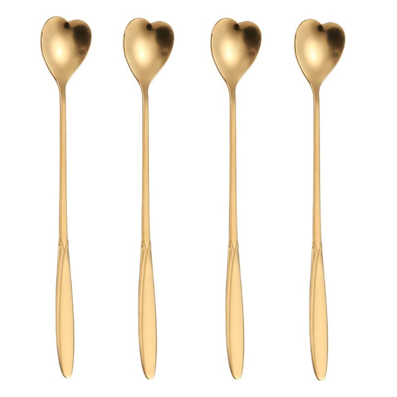 16Piece HeartShaped Gold Stainless Steel 7Inch Long Handle Coffee  Tea Spoon Set