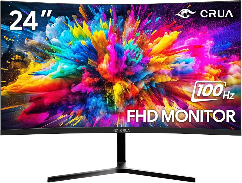 CRUA 24 inch 1080P 100Hz PC Monitor Curved 2800R Computer Display FHD(1920x1080) 120% sRGB 0.5ms (MPRT) Ultra-Slim Design Flicker Free Low Blue Light Suitable for home and office use Built in Speaker - Image 1