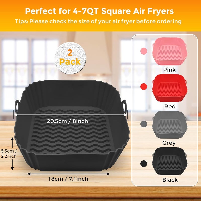 GXF Air Fryer Silicone Liners 8 Square 4 to 8 QT Food Grade Heat Resistant Reusable Airfryer Silicone Liners Inserts Baskets Accessories with Mitts for Instant Vortex COSORI Air Fryer Oven Microwave - Image 2