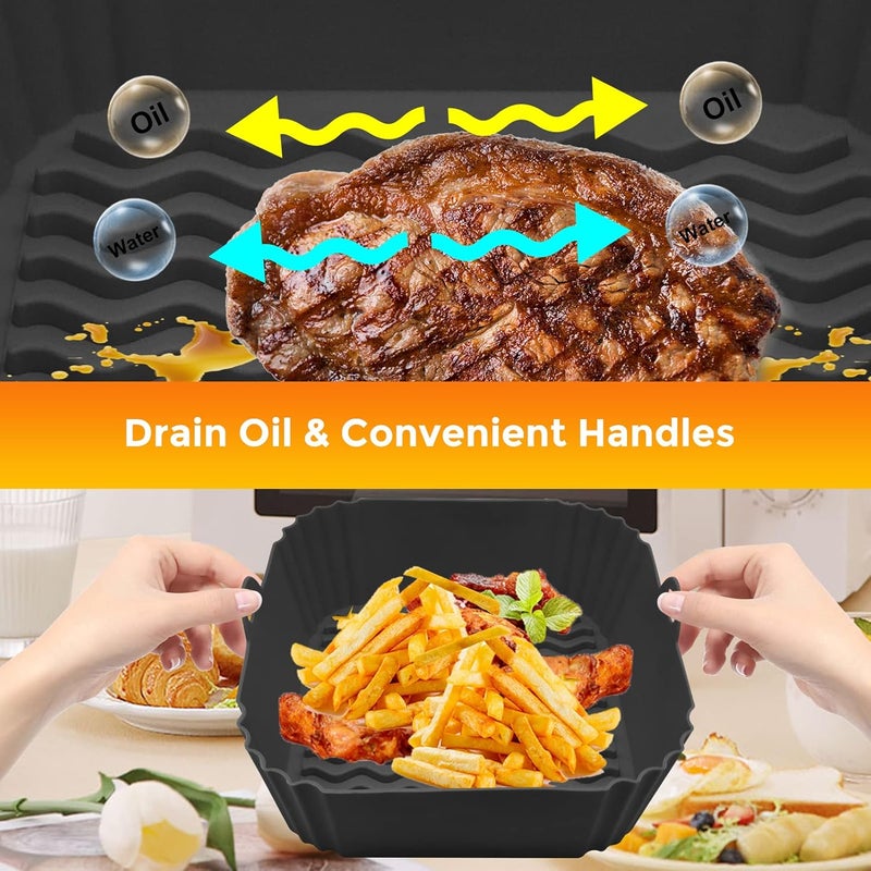 GXF Air Fryer Silicone Liners 8 Square 4 to 8 QT Food Grade Heat Resistant Reusable Airfryer Silicone Liners Inserts Baskets Accessories with Mitts for Instant Vortex COSORI Air Fryer Oven Microwave - Image 3