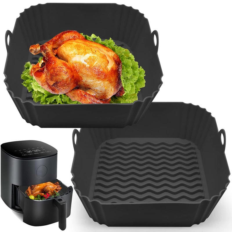 GXF Air Fryer Silicone Liners 8 Square 4 to 8 QT Food Grade Heat Resistant Reusable Airfryer Silicone Liners Inserts Baskets Accessories with Mitts for Instant Vortex COSORI Air Fryer Oven Microwave - Image 1