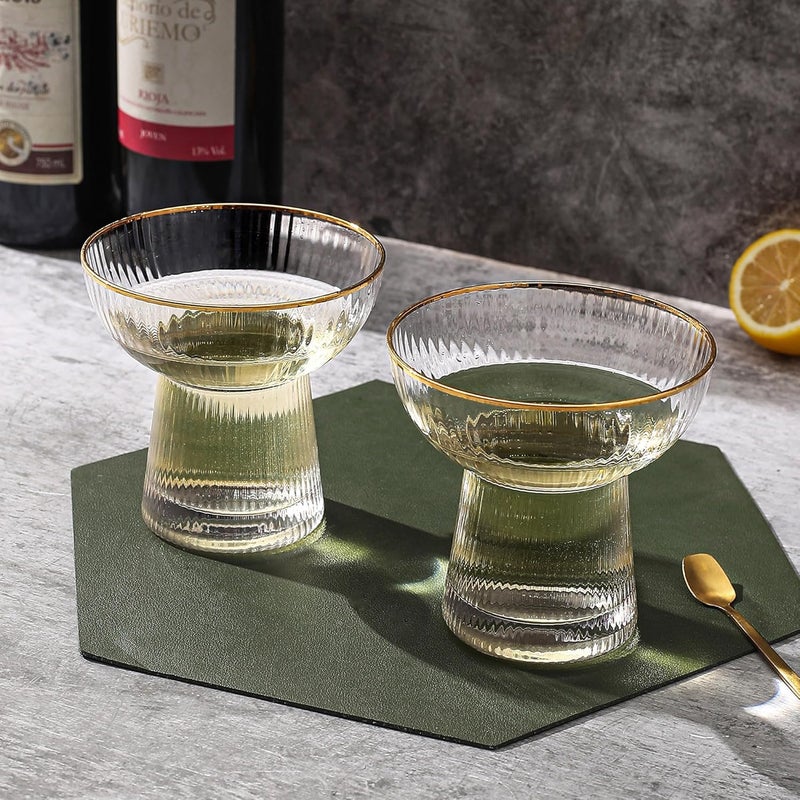 Lysenn Stemless Margarita Glasses Set of 4 - Elegant Vertical Stripes Cocktail Glasses – Premium Hand Blown Glassware for Martini and Mixed Drinks – 10 oz Gold Rim - Image 3