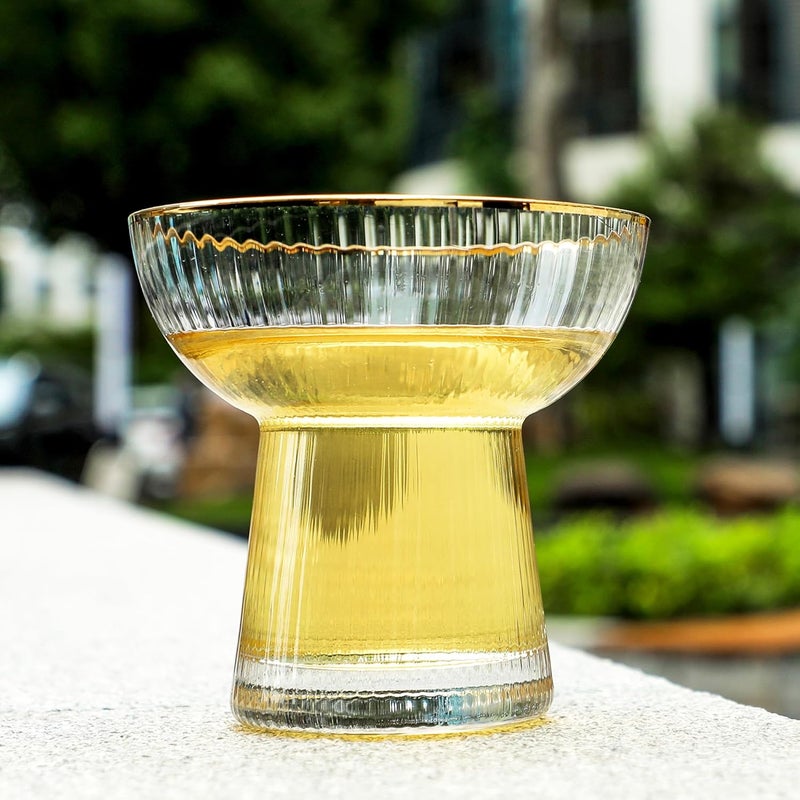 Lysenn Stemless Margarita Glasses Set of 4 - Elegant Vertical Stripes Cocktail Glasses – Premium Hand Blown Glassware for Martini and Mixed Drinks – 10 oz Gold Rim - Image 2