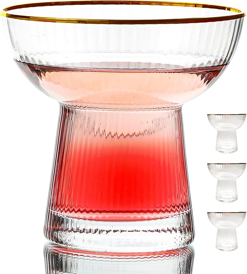 Lysenn Stemless Margarita Glasses Set of 4 - Elegant Vertical Stripes Cocktail Glasses – Premium Hand Blown Glassware for Martini and Mixed Drinks – 10 oz Gold Rim - Image 1