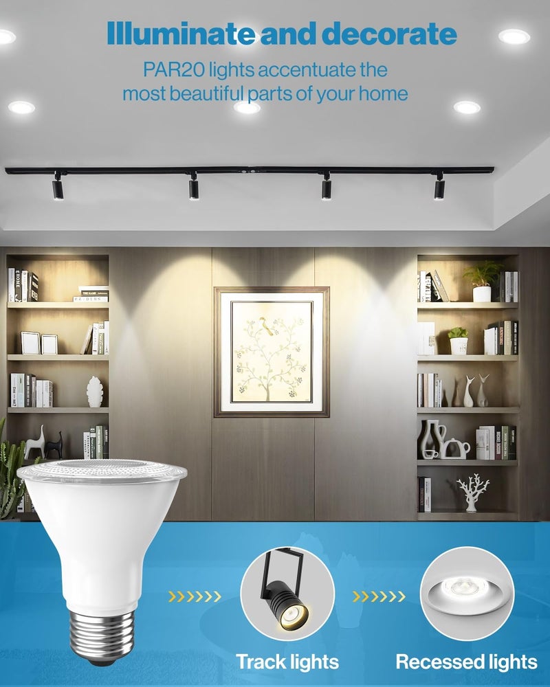 Sunco Lighting Sunco PAR20 LED Bulbs, Flood Light Bulb Outdoor, 500 LM, 7W (50W Equivalent), 4000K Cool White, E26 Medium Base, Dimmable, Track Lighting for Indoor/Outdoor Use, Wet Rated UL 4 Pack. - Image 2