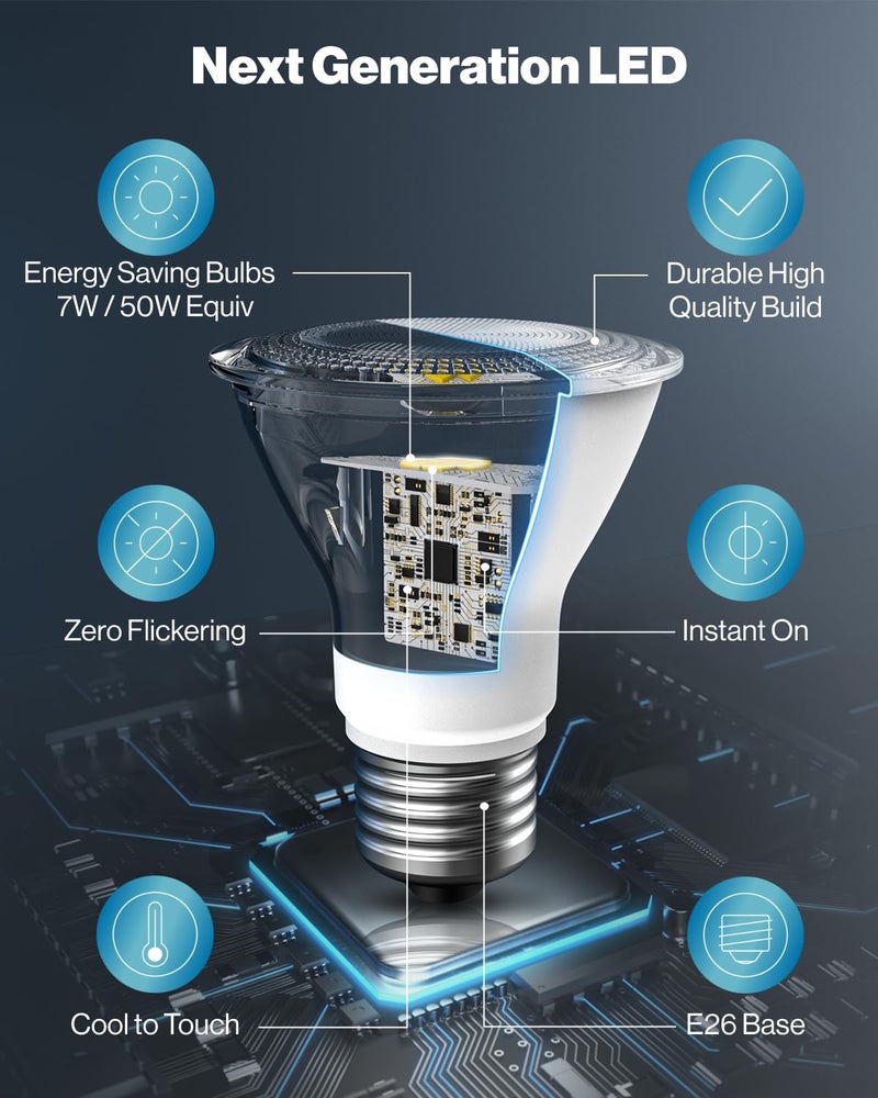 Sunco Lighting Sunco PAR20 LED Bulbs, Flood Light Bulb Outdoor, 500 LM, 7W (50W Equivalent), 4000K Cool White, E26 Medium Base, Dimmable, Track Lighting for Indoor/Outdoor Use, Wet Rated UL 4 Pack. - Image 4