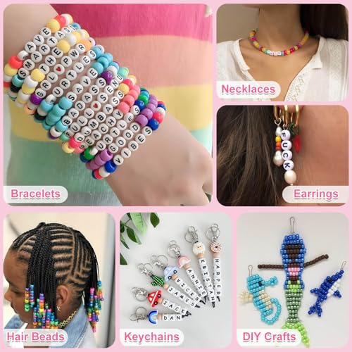 shynek 3800 Pony Beads: Bulk for Bracelets, Hair Braids & Craft - Colorful Plastic, Kandi, Star & Letter Beads for Jewelry Making - Image 5