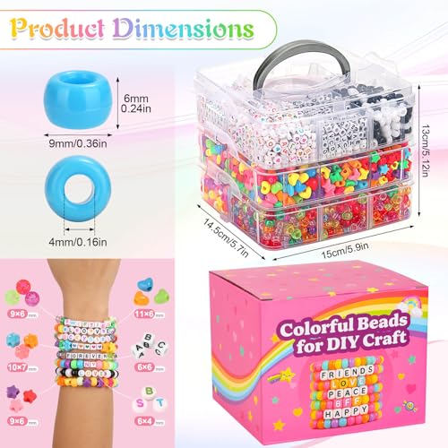 shynek 3800 Pony Beads: Bulk for Bracelets, Hair Braids & Craft - Colorful Plastic, Kandi, Star & Letter Beads for Jewelry Making - Image 4