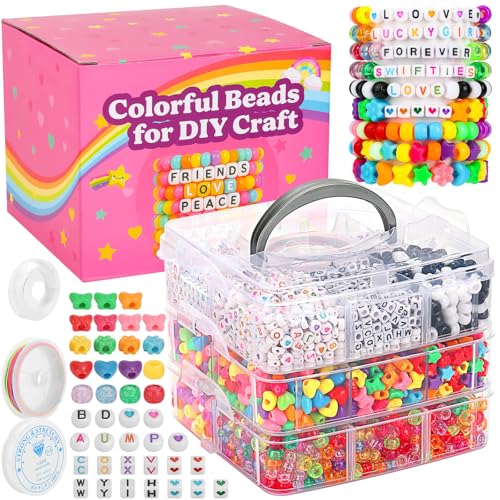 shynek 3800 Pony Beads: Bulk for Bracelets, Hair Braids & Craft - Colorful Plastic, Kandi, Star & Letter Beads for Jewelry Making - Image 1