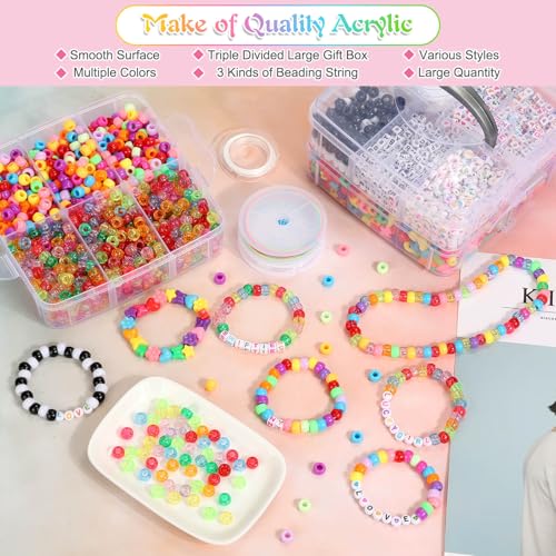 shynek 3800 Pony Beads: Bulk for Bracelets, Hair Braids & Craft - Colorful Plastic, Kandi, Star & Letter Beads for Jewelry Making - Image 3