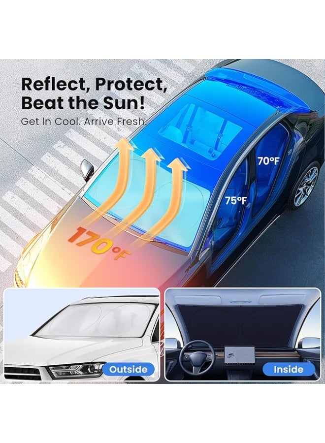 Car Windshield Sunshade with Steering Wheel Cover, Reflective Polyester, Foldable - Image 3