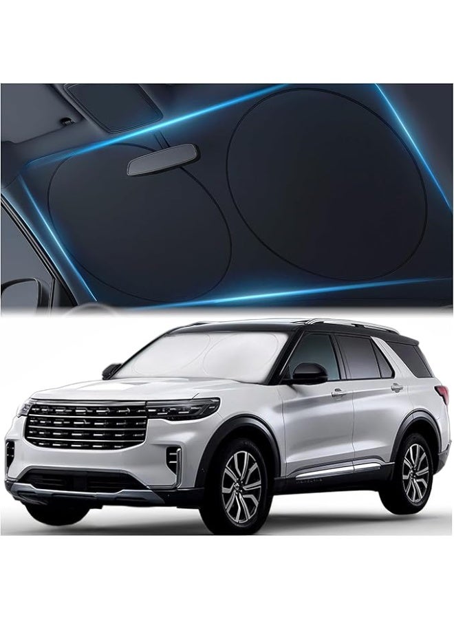 Car Windshield Sunshade with Steering Wheel Cover, Reflective Polyester, Foldable - Image 1