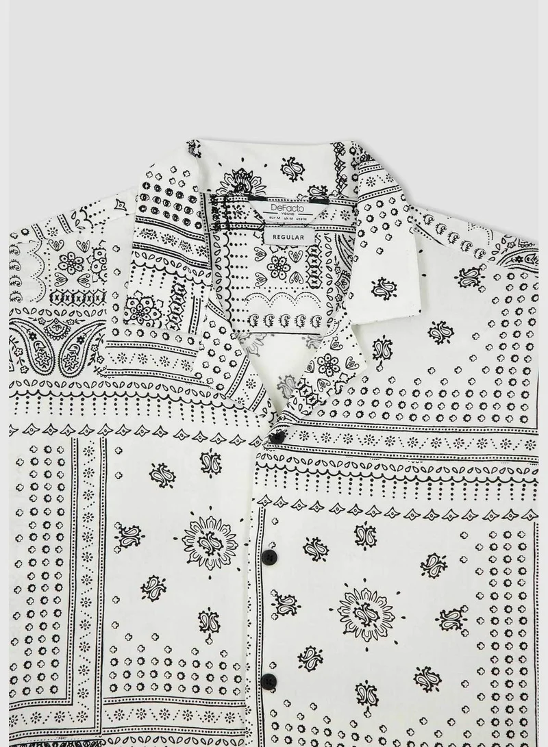 DeFacto Regular Fit Short Sleeve Ethnic Print Viscose Shirt