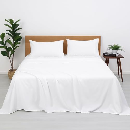 Blue Strip 220 TC Glace Cotton Solid Plain King Size Bedsheet for Double Bed with Two Pillow Covers for Home/Hotels/Guest House,Size-90x90 Inches(Flat) (White Plain, Double (90x90)) - Image 2
